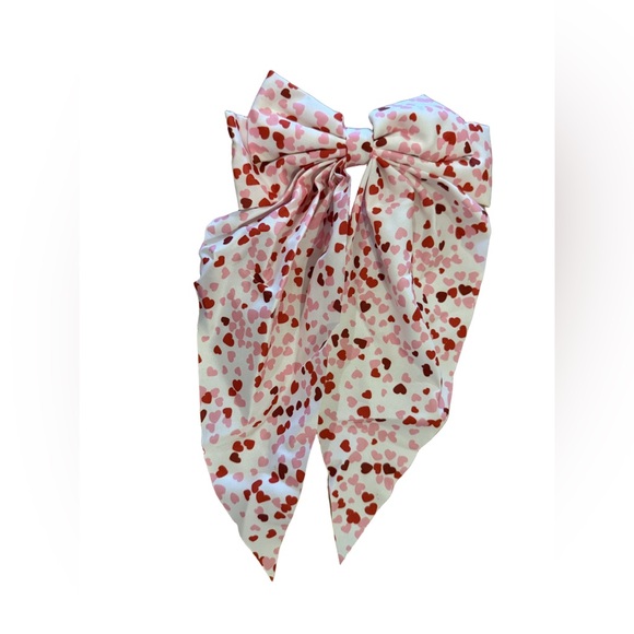 Elegant Pink and Red Heart Patterned Bow - Picture 1 of 2